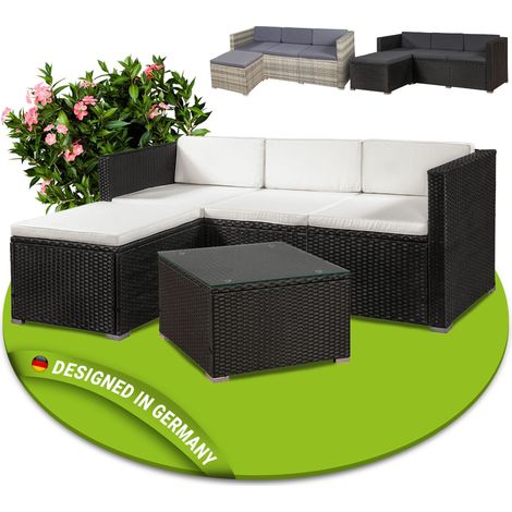 Juskys Polyrattan Lounge Punta Cana M – Sitzgruppe für 3-4 Personen – Schwarz / Creme – Gartenmöbel Set / Gartenlounge mit Sofa, Tisch & Hocker (1/5)