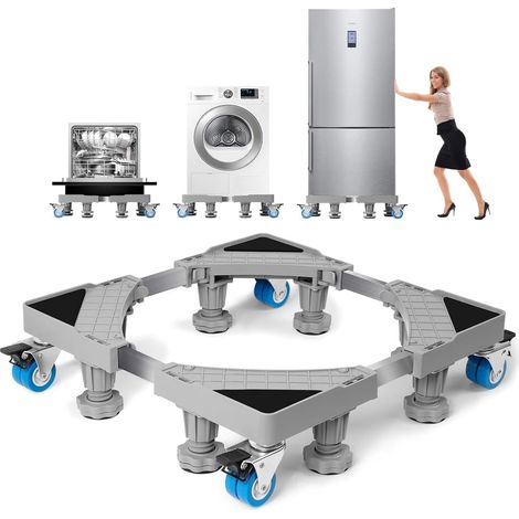 Support Machine A Laver Seche Linge Réglable 42-66 cm,Socle Machine A Laver Socle Lave Linge avec 8 Pieds + 4 Roues, Base de Réfrigérateur Machine à Laver Absorption des Chocs Antidérapante (300 KG) (1/5)