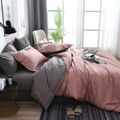 Housse De Couette - 220x240 cm - Microfibre - Rose - Ensemble Literie 4 Pièces (1/4)