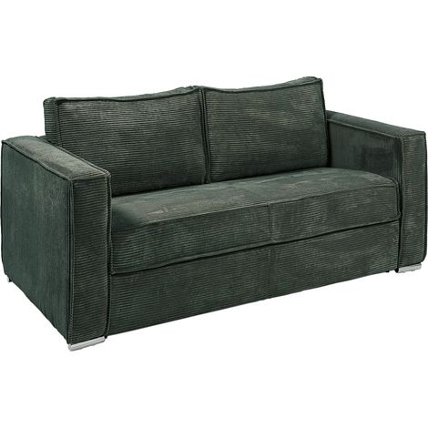 Canapé 3 places convertible express en velours côtelé vert sapin - Couchage 140 cm - Matelas 18 cm LORETO (1/5)