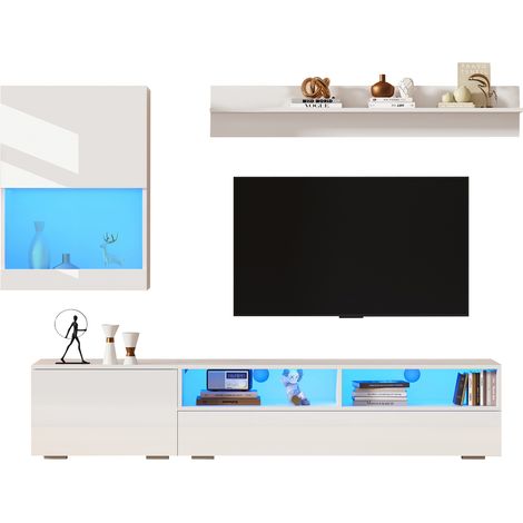 Mobile TV da parete 175x39x34 cm bianco lucido LED, 3 pezzi - CHICFURN (1/5)