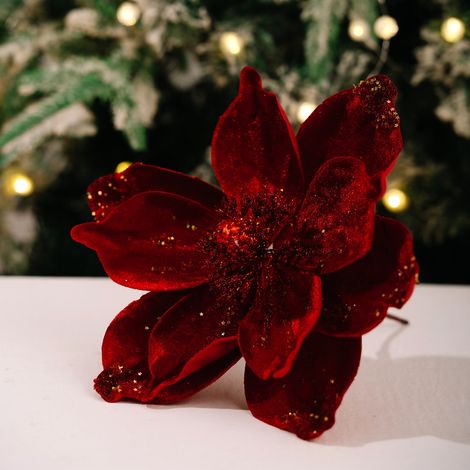 Vintage-style gold-powder flocked Christmas flowers, simulated poinsettia artificial flowers, Christmas tree decorations, accessories, window floral arrangements.