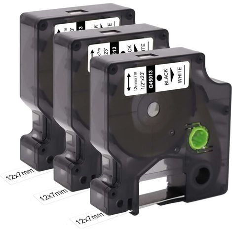 Pack Compatible Dymo D1 45013 S0720530 Ruban d'étiquettes de rechange (12 mm x 7 m) - Ruban noir sur blanc avec Dymo Label Manager 160 200 210D 280 360D 420P 450D (1/5)