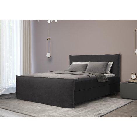 Lit Boxspring Boro - Noir - 180x200 Cm - Confort Optimal - Lit Moderne - Matelas À Ressorts Bonnell (1/5)