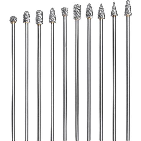 Treki Lot de 10 fraises en carbure de tungstène de 100 mm de long avec tige de 3 mm de long - Pour visseuse sans fil - Fraise en métal dur - Pour sculpture sur bois (1/5)