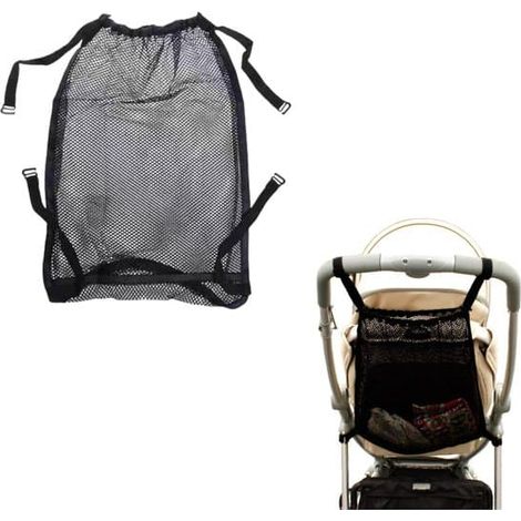 pièce - Sac de courses, sac de rangement, filet de courses universel pour poussettes et landaus, sac de rangement pour poussette, convient à la plupart des poignées 50x35cm (Noir)