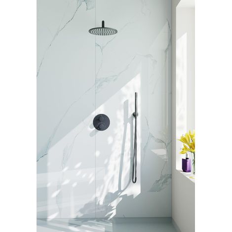 FugaFlow Eccelente Acces Ensemble de douche de tête encastré - rond - thermostatique - bras mural - douche de tête 25cm - douchette à barre - flexible (1/5)