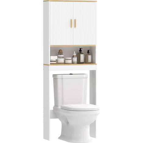 Meuble WC rangement au-dessus des toilettes 3 niveaux étagère de toilettes avec étagères réglables, 64x20x170,5cm, blanc (1/5)