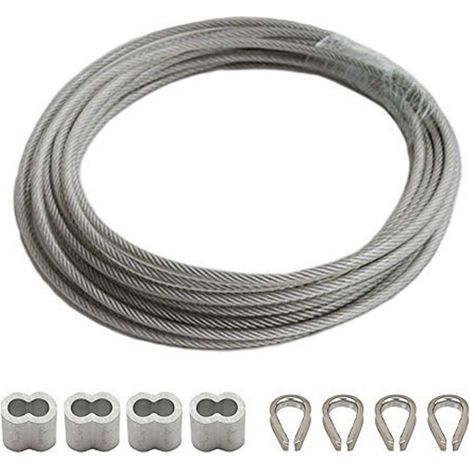 1 Câble Acier Inoxydable Longueur 5 M Diamètre 3 Mm Gaine Pvc Avec Cosses Pour Fixation
