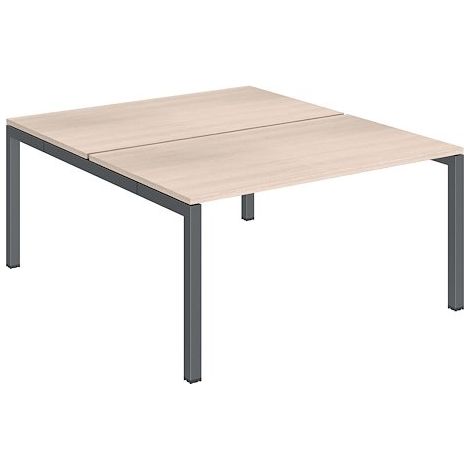 Pôle 2 bureaux droits Teamline L 140 cm - plateaux chêne clair piètement métal anthracite arche - Maxiburo