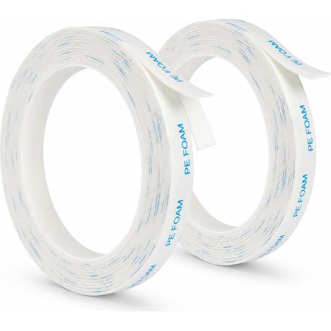 2 Rouleaux Ruban Adhésif Double Face 1600T En Mousse PE Haute Densité, Extra Strong Double Sided Tape Pour Intérieur Et Extérieur, Fixation Permanente Étanche Pour Objets Lourds,10Mm X 3 Mètres (1/5)