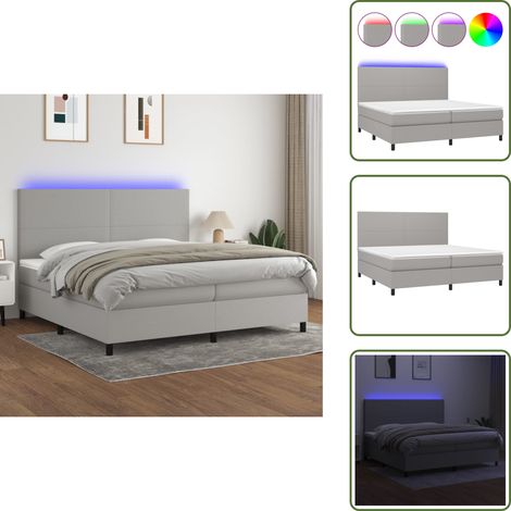 Sommier à lattes de lit et matelas et LED Gris clair 200x200 cm - Sommier Tapissier - Lit Plateforme - Lit Avec Led - Matelas À Ressorts Ensachés - Têtière Ajustable (1/5)