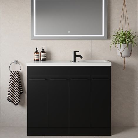 Napoli 250 Matt Black 1000mm 4 Door Vanity Unit with Square Silvo Basin - 1000mm - Matt Black 160mm Handle
