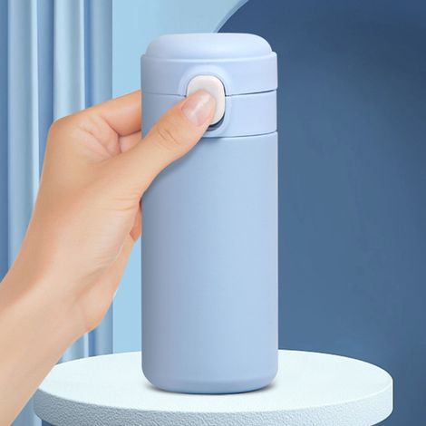 Bouteille isotherme à couvercle pop-up 420 ml, mini, mignonne, double paroi sous vide, en acier inoxydable, tasse à eau portable pour un usage quotidien, cadeau pour le bureau, bleu (1/5)