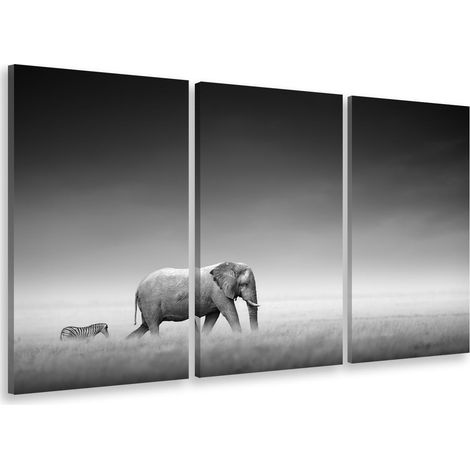 Tableau triptyque animaux elephant suivi - 90x60 cm (1/5)