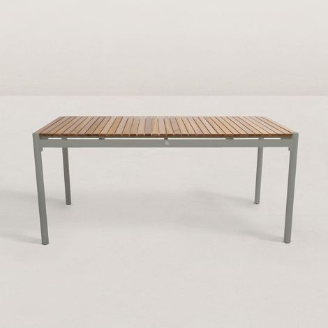 Table de jardin aluminium et teck 6 places – Dimensions 164 x 93,5 x 74 cm – Entretien facile grâce au vernis – Design élégant (1/4)