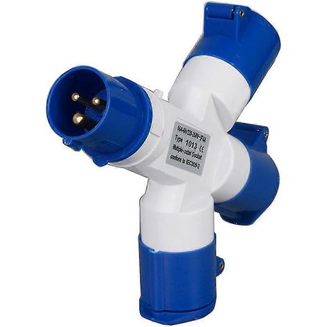 Adaptateur répartiteur de branchement électrique 16 A pour caravanes de camping (prise simple vers prise double/triple), (1/5)