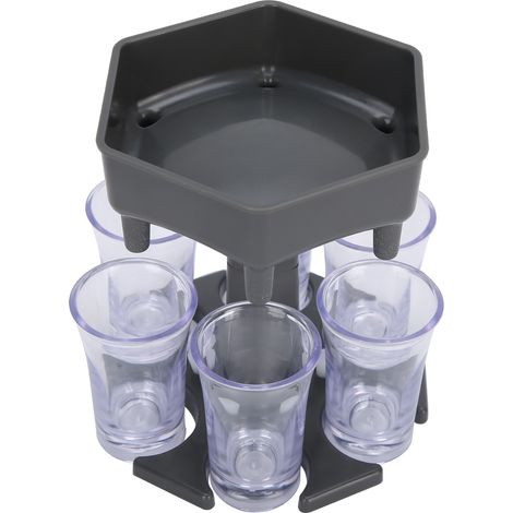 Porte-distributeur de liquide 6 doses, support pour distributeur de boissons alcoolisées, vin et bière, accessoire de bar (gobelet gris transparent) (1/5)