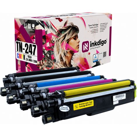 Tóner Inkdigo TN247 compatible con Brother DCP-L3517CDW HL-L3210 DCP-L3550. Certificado por TÜV. (1/4)