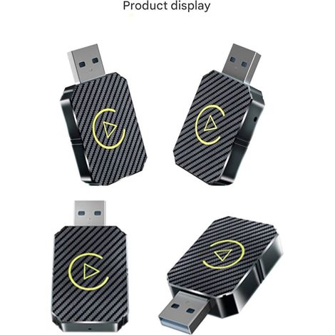 4pcs Convertisseur CarPlay sans fil, 2 en 1 CarPlay/Android Auto, mini-adaptateur CarPlay sans fil compact pour tous les systèmes CarPlay câblés d'usine (couleur fibre de carbone) (1/4)
