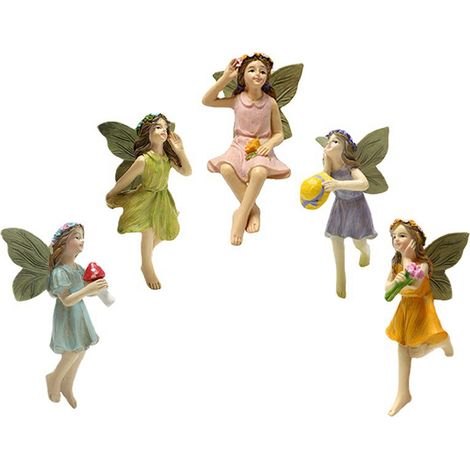 Figurines de fées miniatures en résine synthétique, 5 pièces, Mini fleur, Sculpture féerique, ornements de jardinière pour décoration de jardin, pelouse et cour (1/5)