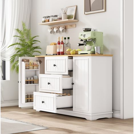MEUBLIV Aparador 126 x 40 x 86 cm blanco – 3 cajones y puertas laterales (1/5)