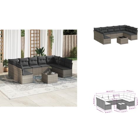 Salon de jardin avec coussins 10 pcs gris résine tressée - Ensemble Salon De Jardin - Mobilier De Jardin - Salon D'extérieur - Résine Tressée - Rotin Synthétique (1/3)