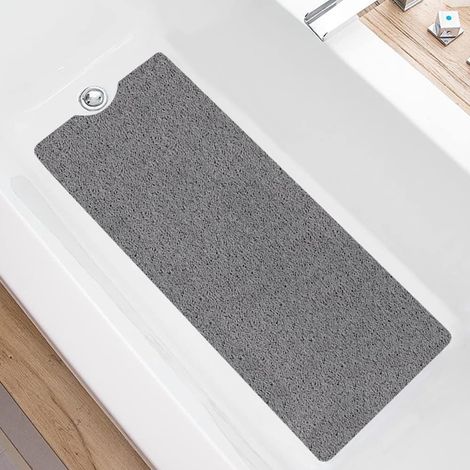 Tapis de bain antidérapant en luffa en PVC doux pour baignoire avec trous de drainage Séchage rapide Gris 100 x 40 cm (1/5)