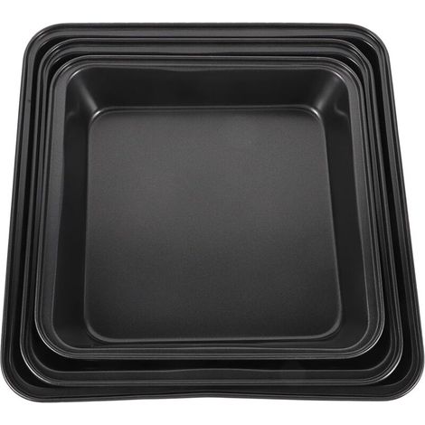 Trois moules carrés à pâtisserie : 8,85 pouces, 9,64 pouces et 10,82 pouces, noirs. (1/4)
