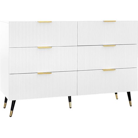 Buffet moderne blanc et or avec 6 tiroirs, 120 x 40 x 77 cm (1/5)
