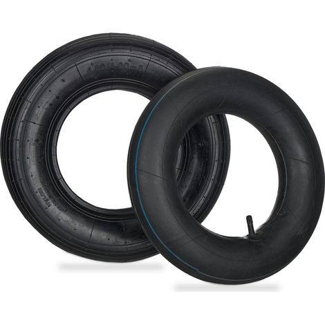 Relaxdays Wheelbarrow Tyre, Spare Wheel, Tubing, Inflatable, 4.00-8", Max. Load 150 kg, Garden, Tool, Practical, Black