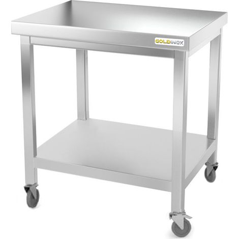 Table de travail en inox 800 x 700 mm sur roulettes / GOLDINOX (1/4)