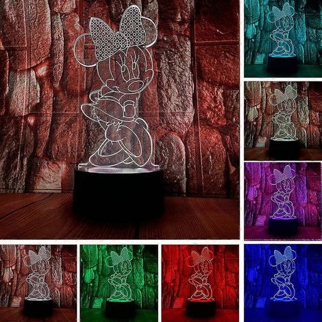 Veilleuse LED 3D intelligente à effet d'optique Mickey et Minnie, avec télécommande et 7 couleurs réglables, idéale pour décorer une chambre ou une table. (1/5)