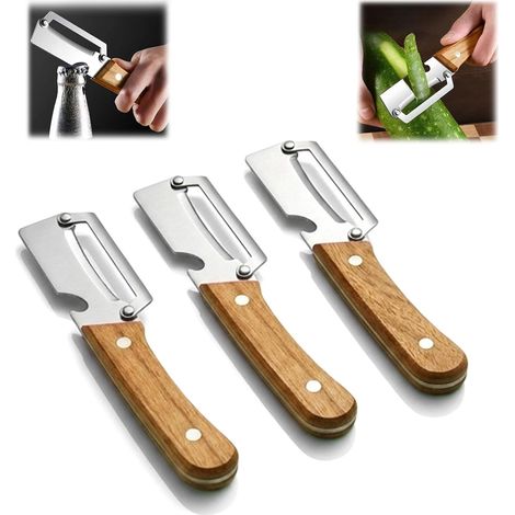 Lot de 3 éplucheurs multifonctionnels pour la cuisine, en acier inoxydable 2 en 1 avec décapsuleur, éplucheur de pommes de terre pour fruits, légumes et tranches de viande (1/5)