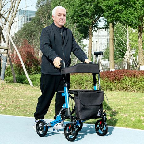 Déambulateur Personnes Âgées Pliable Freins Levier Réglables Roues Aluminium Bleu Noir