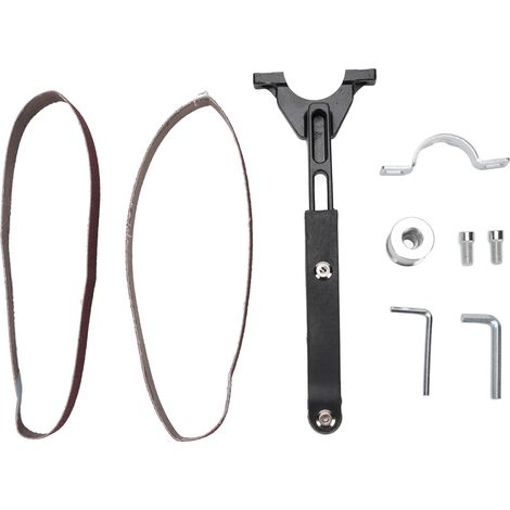 Accessoire de ponceuse à bande pour meuleuse d'angle, adaptateur de ponceuse à bande de précision avec 2 bandes abrasives pour le meulage des points de soudure et du bois. (1/5)
