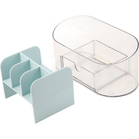 Organisateur de Maquillage Transparent avec Tiroirs, Boîte de Rangement Compartimentée pour Cosmétiques et Soins de la Peau, Bleu (1/4)
