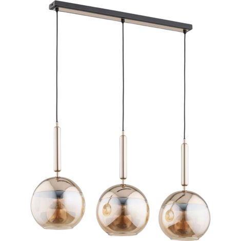 Alfa VOLDA 63065 Modern 6-Light Chandelier Ceiling Pendant, Black & Amber Glass, E14 Sockets, Dimmable Indoor Lighting for Living Room Dining Room Bedroom, IP20 (1/2)