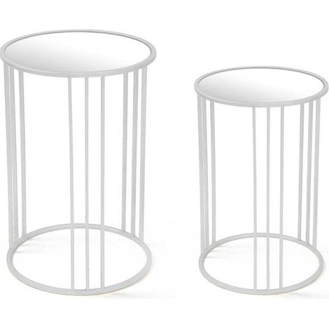 Set due tavolini bianco metallo piano a specchio (1/2)