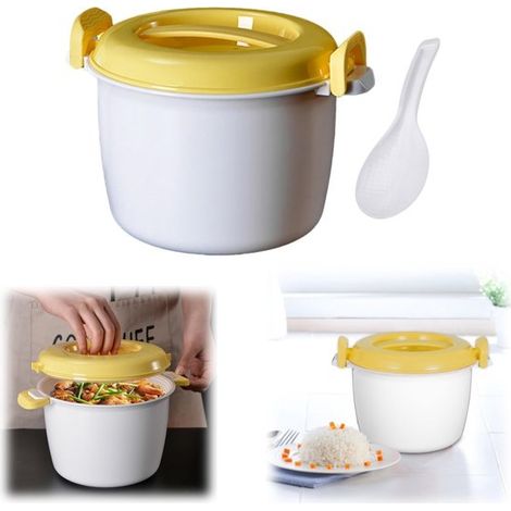 Cuiseur à riz pour micro-ondes 1800 ml - boîte vapeur isolante avec cuillère doseuse, jaune (1/5)