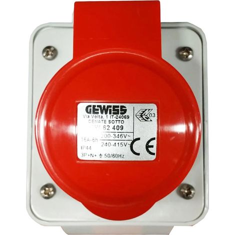Gewiss AUFBAUSTECKDOSEN 10° - IP44 - 3P+N+E 16A 380-415V 50/60HZ - ROT - 6H - SCHRAUBKONTAKTEN, GW62409