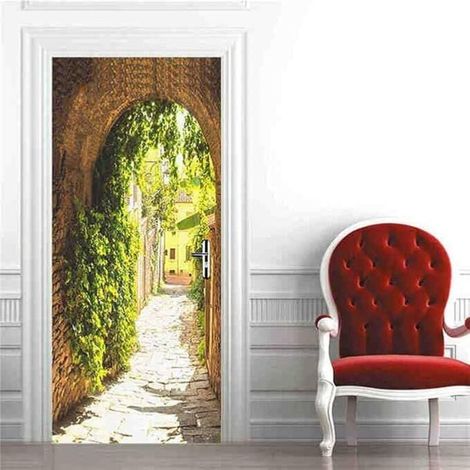 Vert Nature paysage 3D porte autocollant papier peint auto-adhésif affiche murale Design de maison porte décoration décalcomanie porte autocollant (1/4)