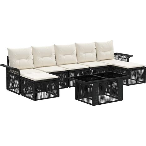 Conjunto de sofás de jardín 8 uds. Negro y Blanco Crema vidaXL (1/5)