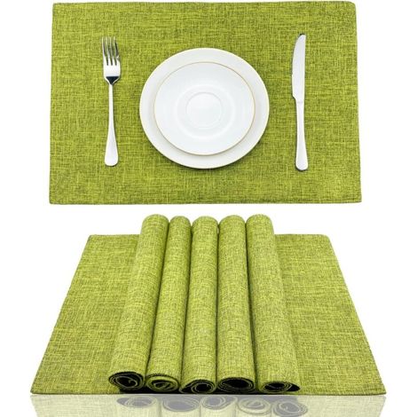 Bardusch-Lot de 6 sets table coton/lin 33x48 cm, épais infroissable lavables machine, résistants chaleur, vert gazon (1/5)