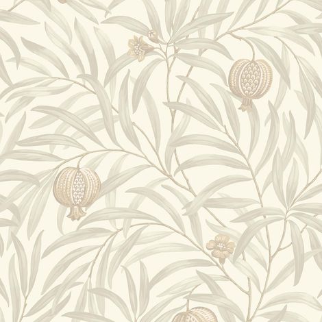 Belgravia Pomegranate Cream White Wallpaper Leaves Botanical Modern Feature Wall (1/4)