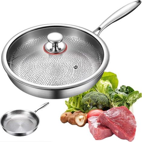 1-teilig – 20 cm silberne, gehämmert Titan-Bratpfanne mit Deckel – unbeschichteter Antihaft-Topf (1/2)