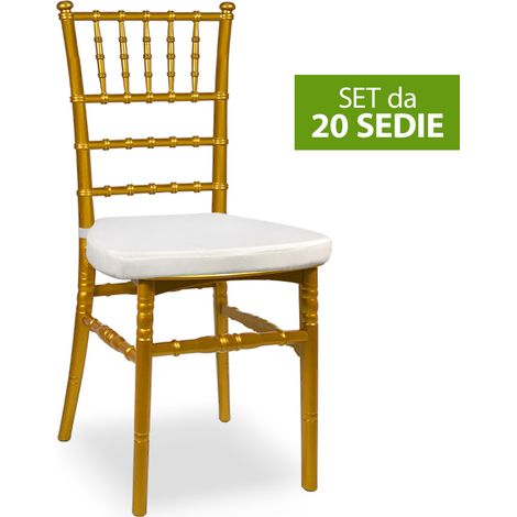 Set da 20 Sedie Chiavarine Plastica gialle ottone con cuscino antiscivolo bianco