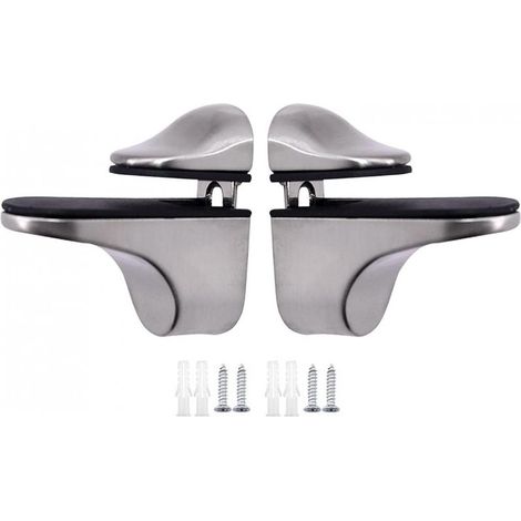 2pcs Support d'étagère en verre argent brossé réglable en 2 parties et supporte des étagères en bois/verre de 3 à 21 mm d'épaisseur-Étagère murale (1/4)