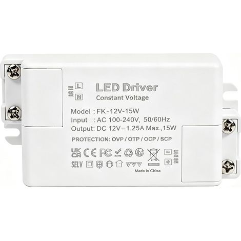 Transformateur LED 12V 15W, Alimentation LED 1,25A 220V AC Vers 12V DC, Driver à Tension Constante, Anti Surcharge, Anti Court Circuit, pour Ruban LED, Spots MR16 G4, Caméra CCTV, Non Dimmable (1/5)