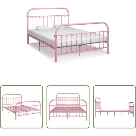 vidaXL Cadre de lit sans matelas rose métal 140x200 cm (1/5)